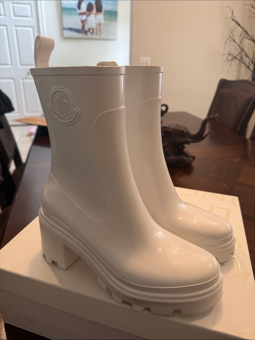 Moncler White Chunky Lug Heel Rain Boots